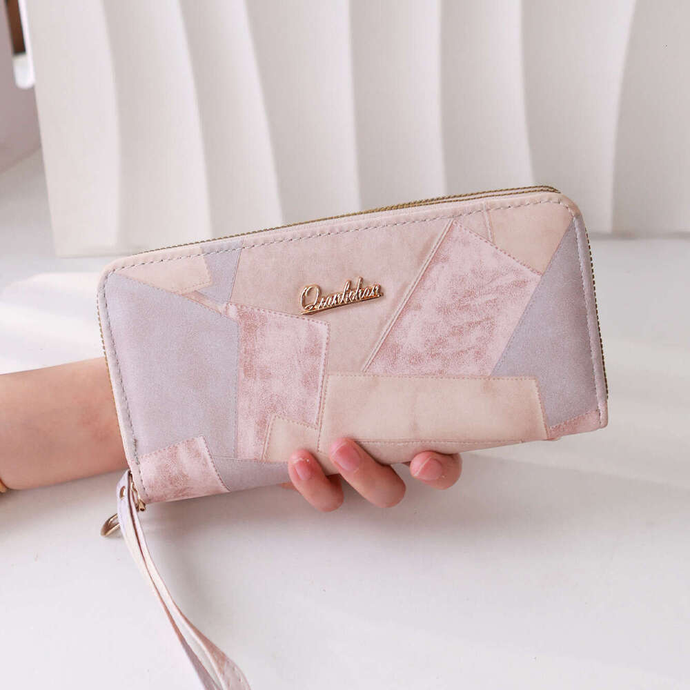 TEMU New Fashion Patchwork Color Block Double Zipper Women's Long Wallet Korean Style Phone Bag