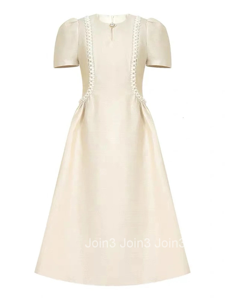 Summer Fashion Elegant Luxury Pearl Sparkly Evening Dress Women Clothes Vintage O-Neck Slim Midi A-Line Robe Party Prom Vestidos