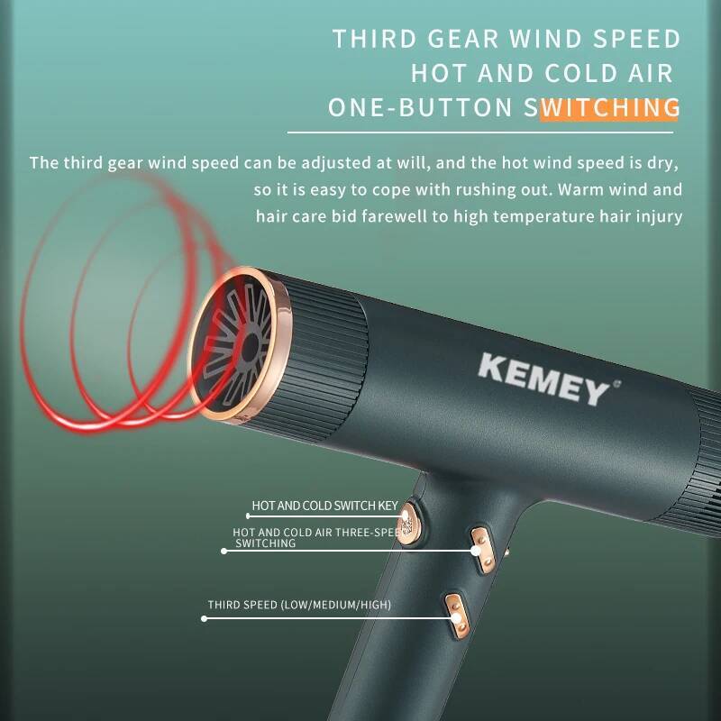 Kemei Professional Ionic Hair Powerful 1500W Fast Drying Low Noise Blow Dryer 2 Concentrator Nozzle 1 Diffuser Attachments