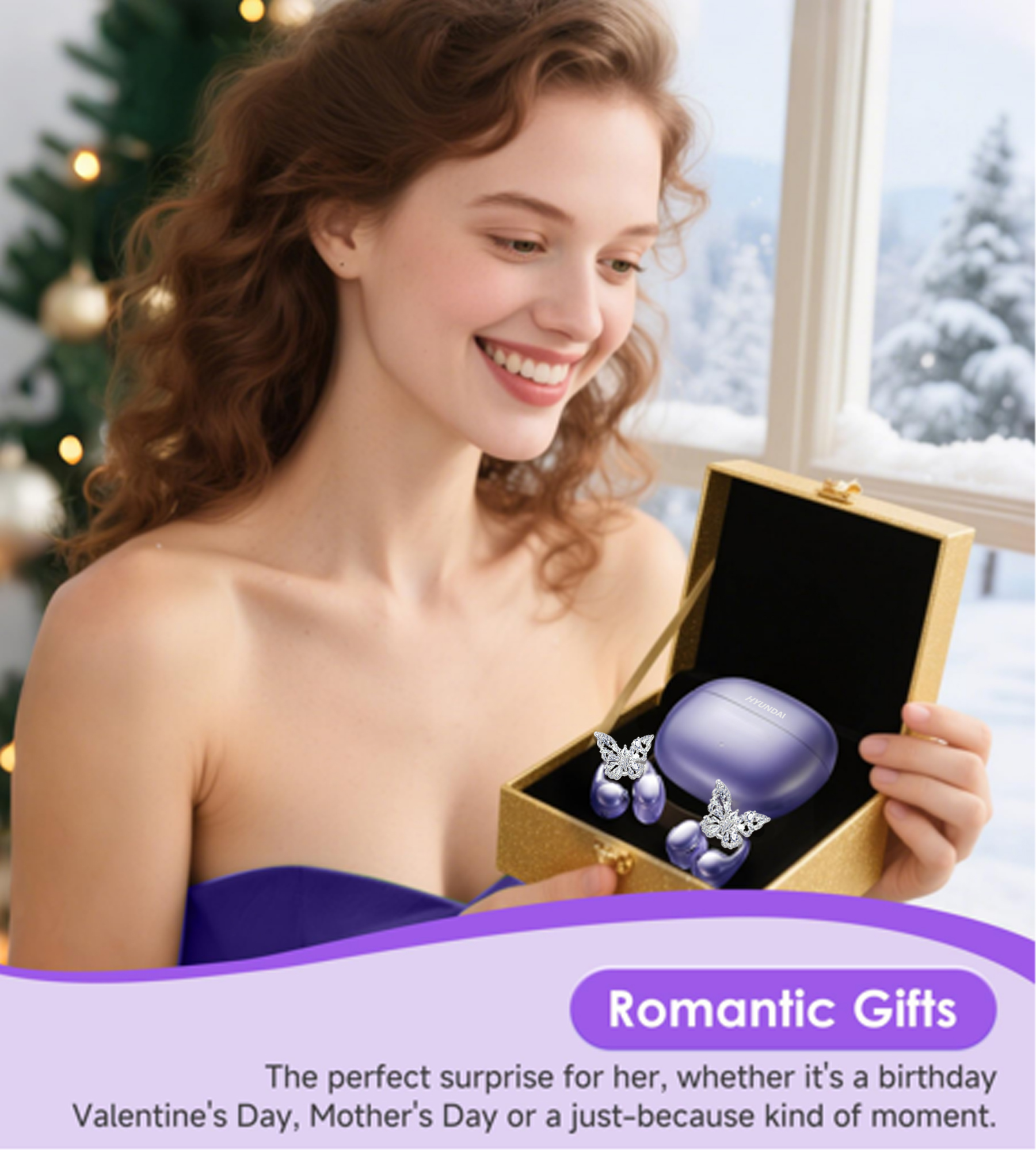 HYUNDAI Earphones Butterfly series decorative Luxury fashion design headphones Wireless Clip-On Bluetooth Headset Comfortable Wearing IPX5 Earclipc7