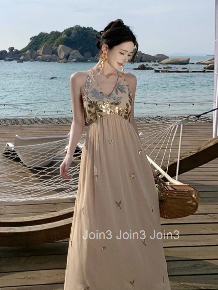 Women Clothes Sweet Chiffon Sexy Halter Backless Maxi Long A-Line Dress Elegant Fashion Evening Party Vestidos Robe Vacation New