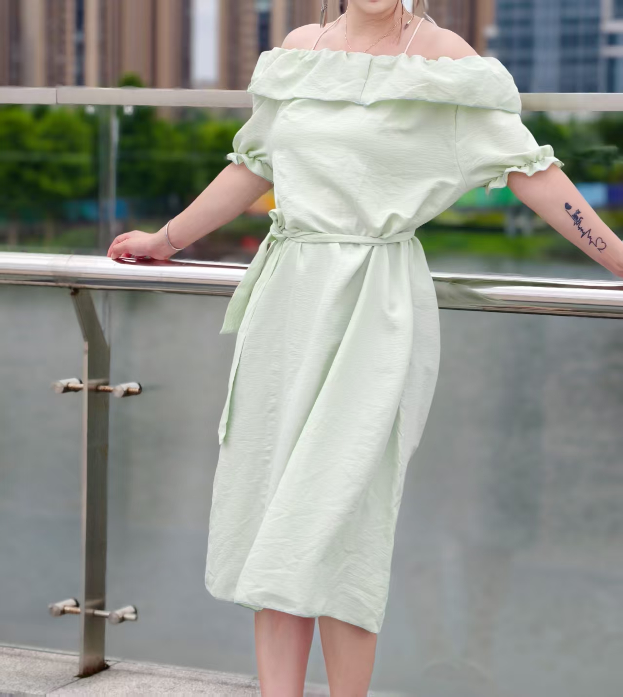 Women's Light Blue Cotton Shirt Dress with Belted Waist