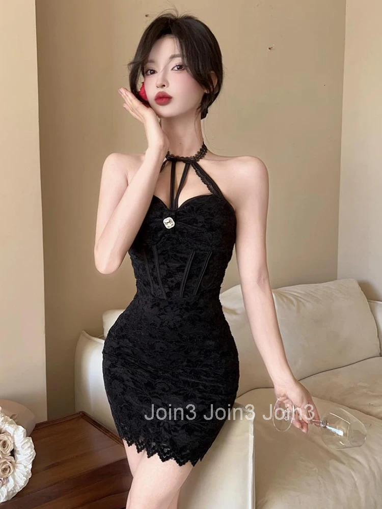 Women Clothes Y2K Hotsweet Lace Sexy Halter Backless Skinny Mini Short Dress Elegant Fashion Evening Party Club Prom Vestido New
