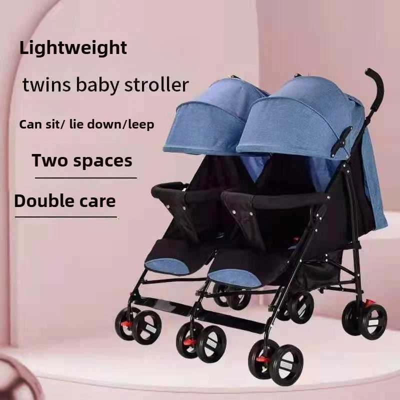 Twin Baby Stroller Sit and Recline Newborn Stroller Lightweight Foldable Double Stroller Comes with Bonus Items XJ250623