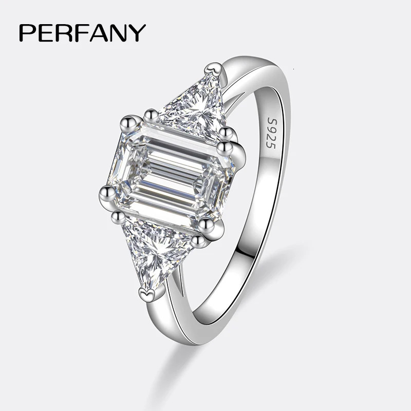 PERFANY 3CT Emerald Cut All Ring S925 Pure Silver Laboratory Cultivate Diamonds Wedding Jewelry Gifts 250617