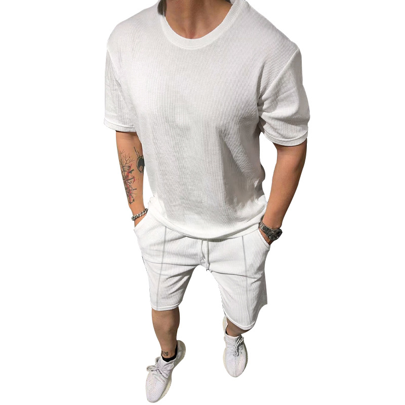 Tracksuit Men's T-shirt casual shorts Waffger short-sleeved T-shirt men's casual sportswear set summer shorts two-piece set European code: S
