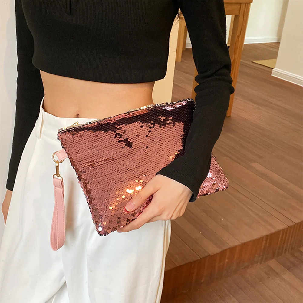 Women Stylish Wrist Bag Large Capacity Shiny Sequin Handbag Glitter Elegant Wallet Party Date Working Commute Bag 250617