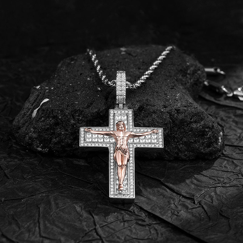 Moissanite Necklace Hip Hop Cross Pendant Diamond - Inlaid Hip - Hop Pendant Stylish Men's Trendy Full Diamond Necklace