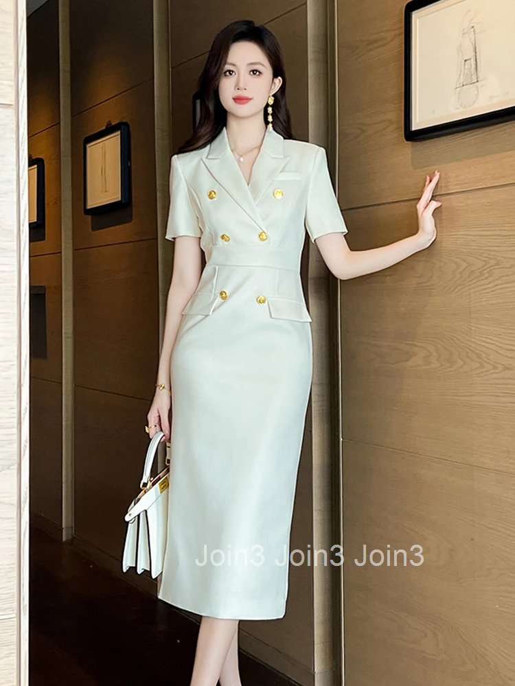 New Summer Elegant Lady Business Formal Occasion Dress Women Clothes Classic Blazer Solid Short Sleeve Slim Midi Pencil Vestidos