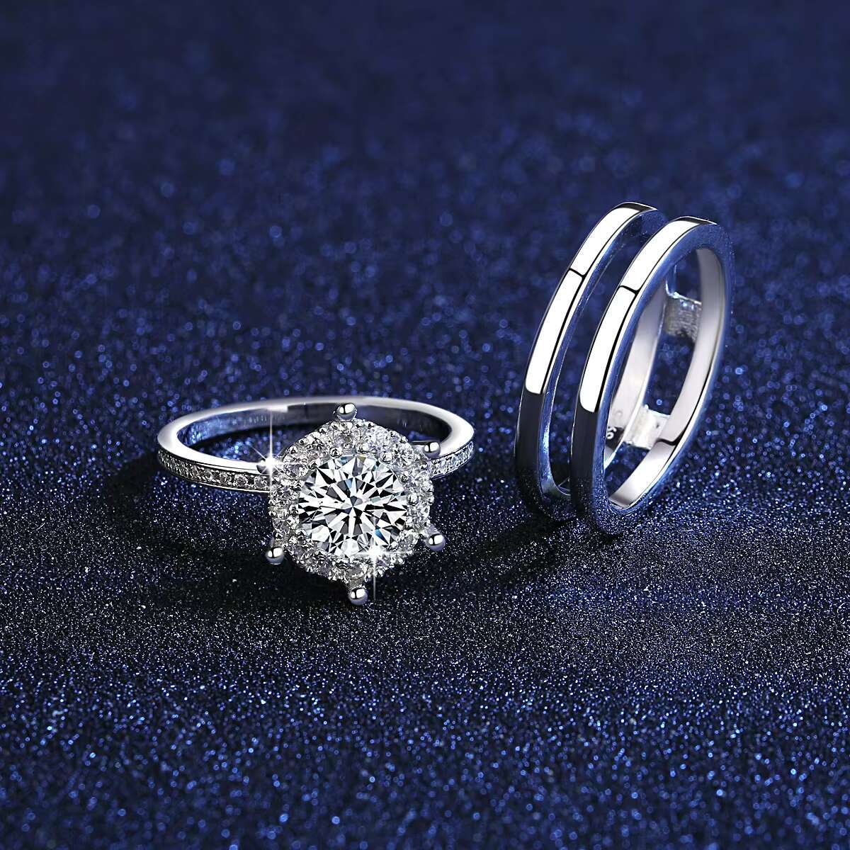 CZCITY 1ct Moissanite 925 Sterling Silver Big Cocktail Moissanite Diamond Wedding Promise Ring Set