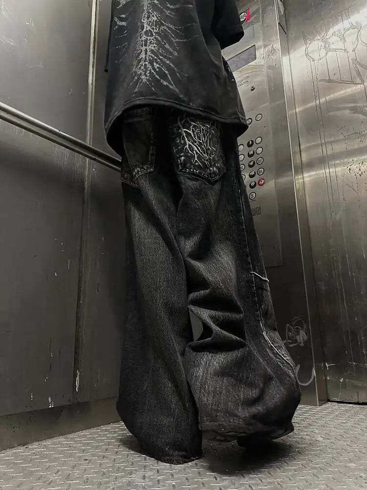 Men's Jeans Y2K Baggy Jeans Vintage Splicing Embroidery Pattern High Quality Jeans Hip Hop Gothic Streetwear Men Women Casual Wide Leg Jeans