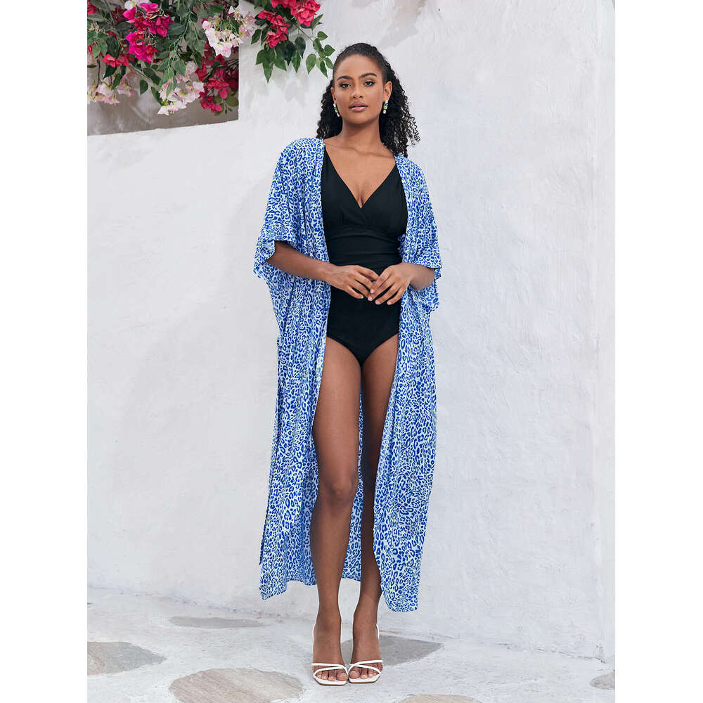 Cross-Border European and American Swimwear Women's Rayon Tie-Dye Beachwear Vacation Bikini Sunscreen Outer Cover-Up 17 Colors