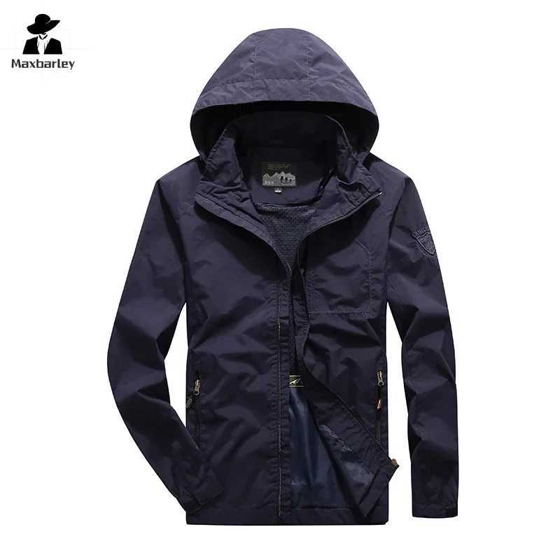 Mens Windbreaker Hiking Jacket Mens Thin Waterproof MA- Pilot Hooded Coat Mens Outdoor Work Clothes Spring and Autumn W250623