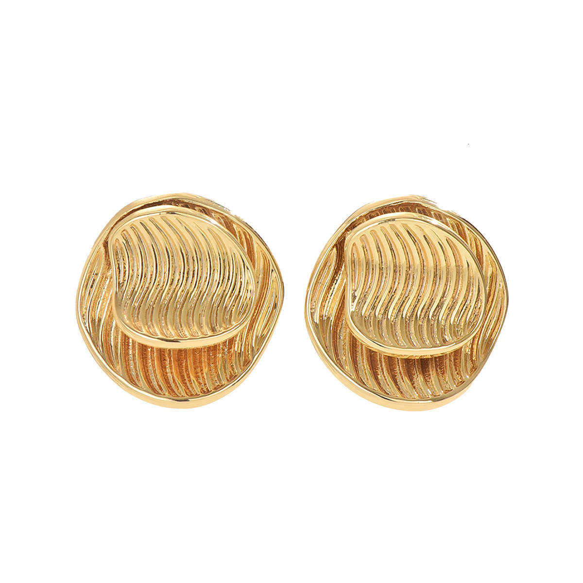 Minimalist Vintage Style Women's High-End Personality Round Wave Double-Layer Design Stud Earrings
