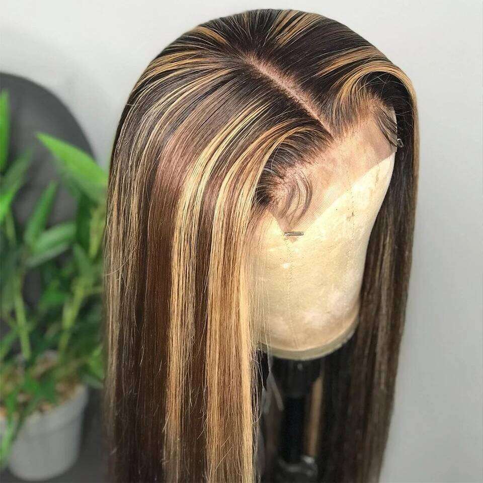 30 32 Inch Highlight Ombre Frontal Wig Straight Human Hair P4/27 Colored 13x4 4x4 Lace Closure Wigs For Women