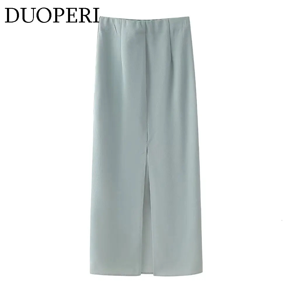 DUOPERI Women Fashion 2 Pieces Sets Halter Neck Camisole and High Waist Back Slit Midi Skirt Female Chic Lady Coordinates 250614