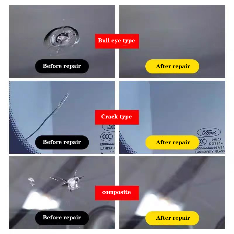 Imported automotive glass repair fluid for crack repair, bullseye penetration, high-strength repair fluid