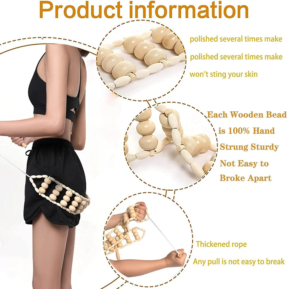 1 PC Wood Massage Roller Wooden Therapy Cellulite Massage Tools Wood Manual Back Massager Roller Rope for Leg Back Pain Relief 250619