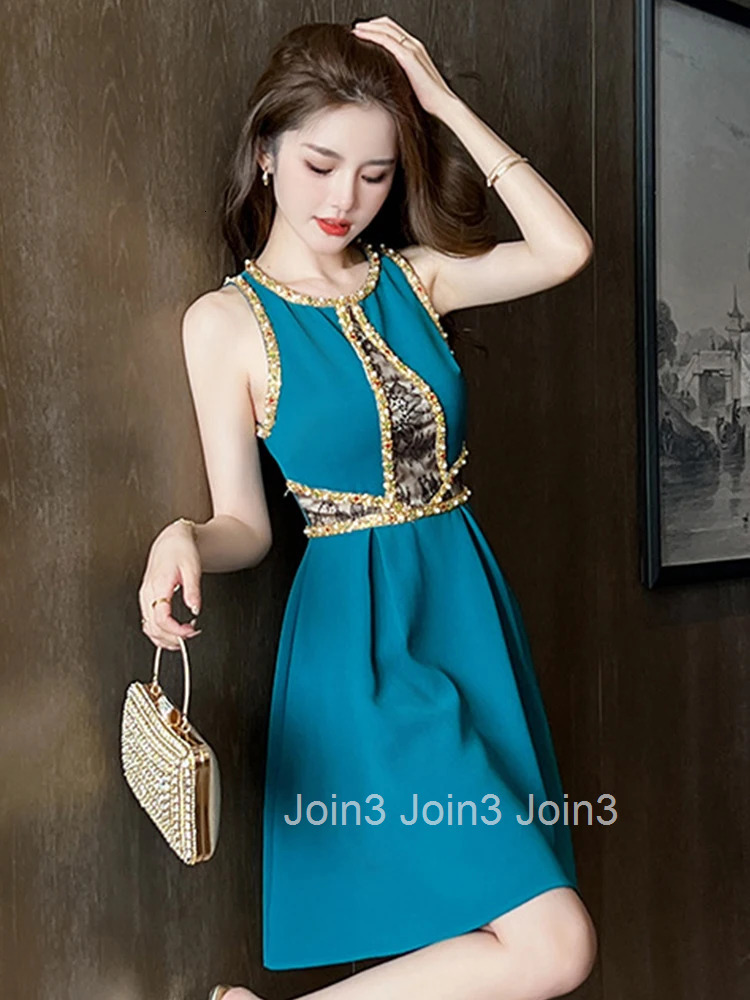 Fashion Summer Short Evening Dress Women Elegant Luxury Chic Sexy Sleeveless Slim A-Line Mini Party Prom Birthday Mujer Vestidos