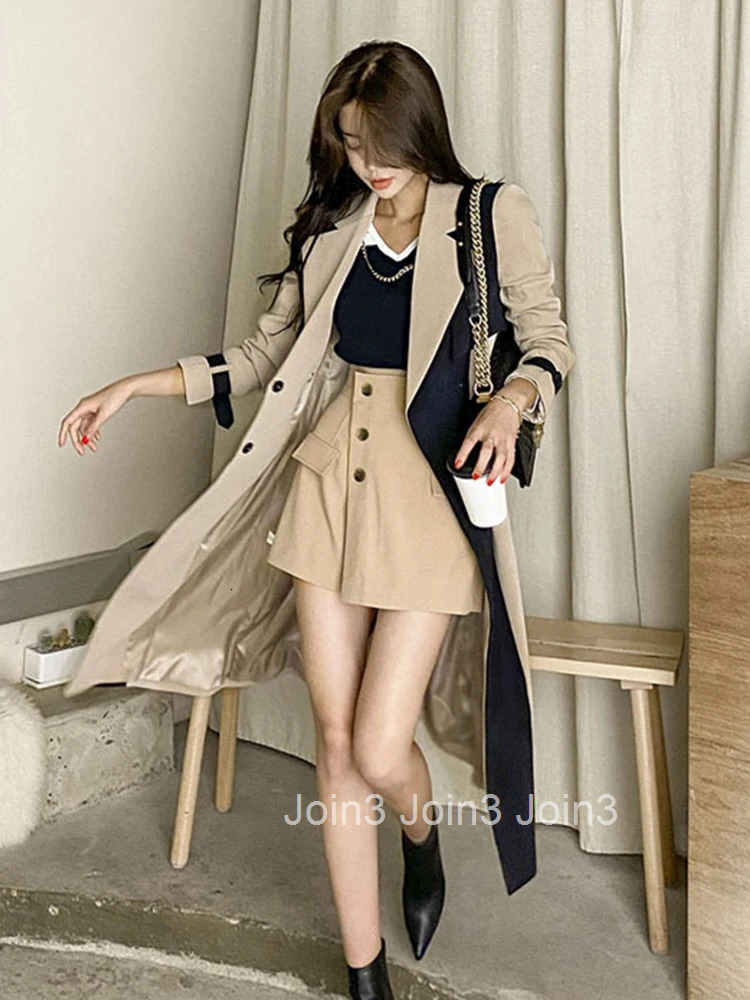 New Spring Autumn Elegant Women Jacket Coat Retro Formal Double-Breasted Belt Long Outerwear Trench Windbreaker Street Clothes