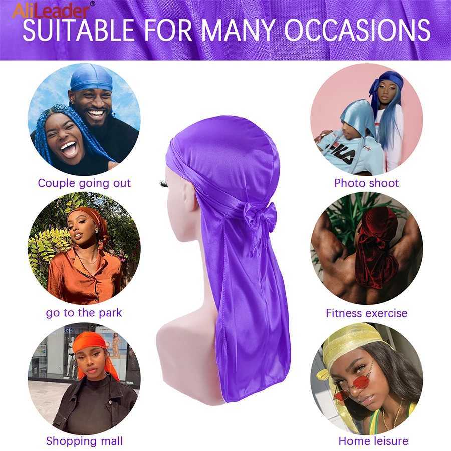 Satin Durag Turban Hat Wigs Durag Biker Headwrap Pirate Hat Cap For Men Hair Accessories Long Tail Straps Bandanas 1Pcs M250623