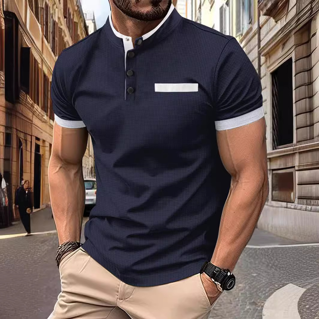 Men's Polo shirt fashionable short-sleeved T-shirt checkered stand-up collar men's sports polo shirt European size: S-3XL