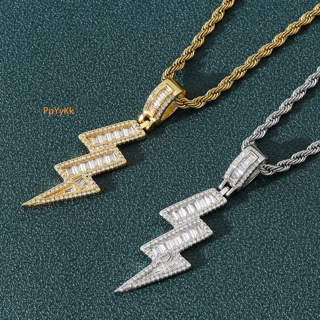 Luxury Moissanite Jewelry Hip Hop Iced Out Lightning Pendant Necklace Unisex Trendy and Stylish Necklace Pendant Pass the diamond tester
