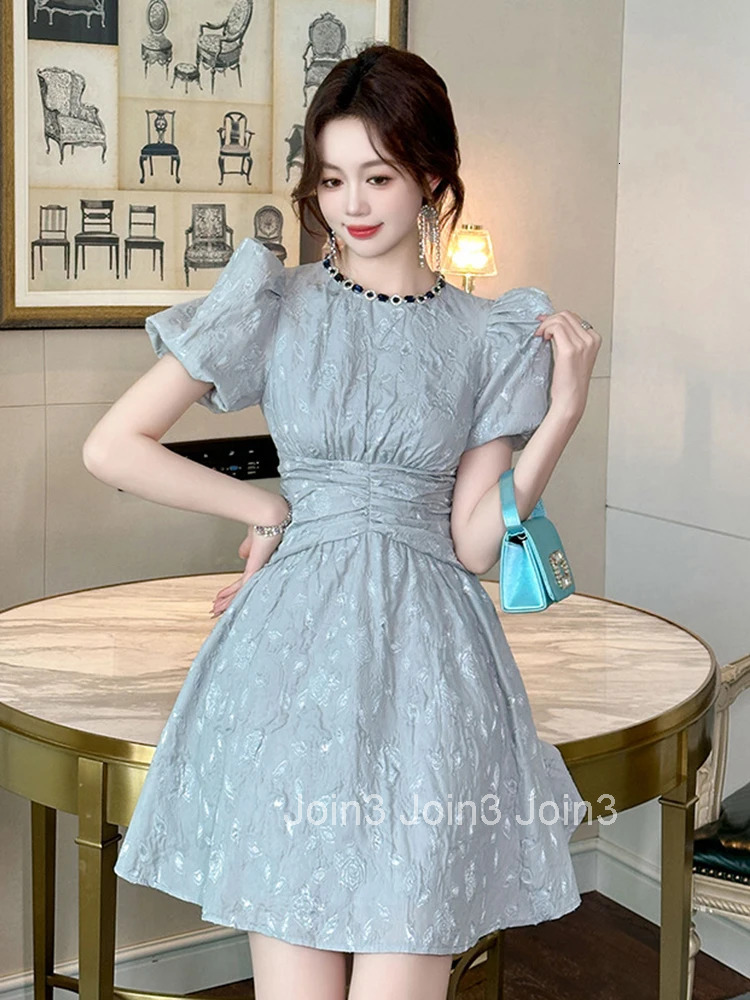 Summer Fashion Elegant Luxury Vintage O-Neck A-Line Dress Women Clothes Sweet Puff Sleeve Slim Short Party Prom Vestidos Fiesta