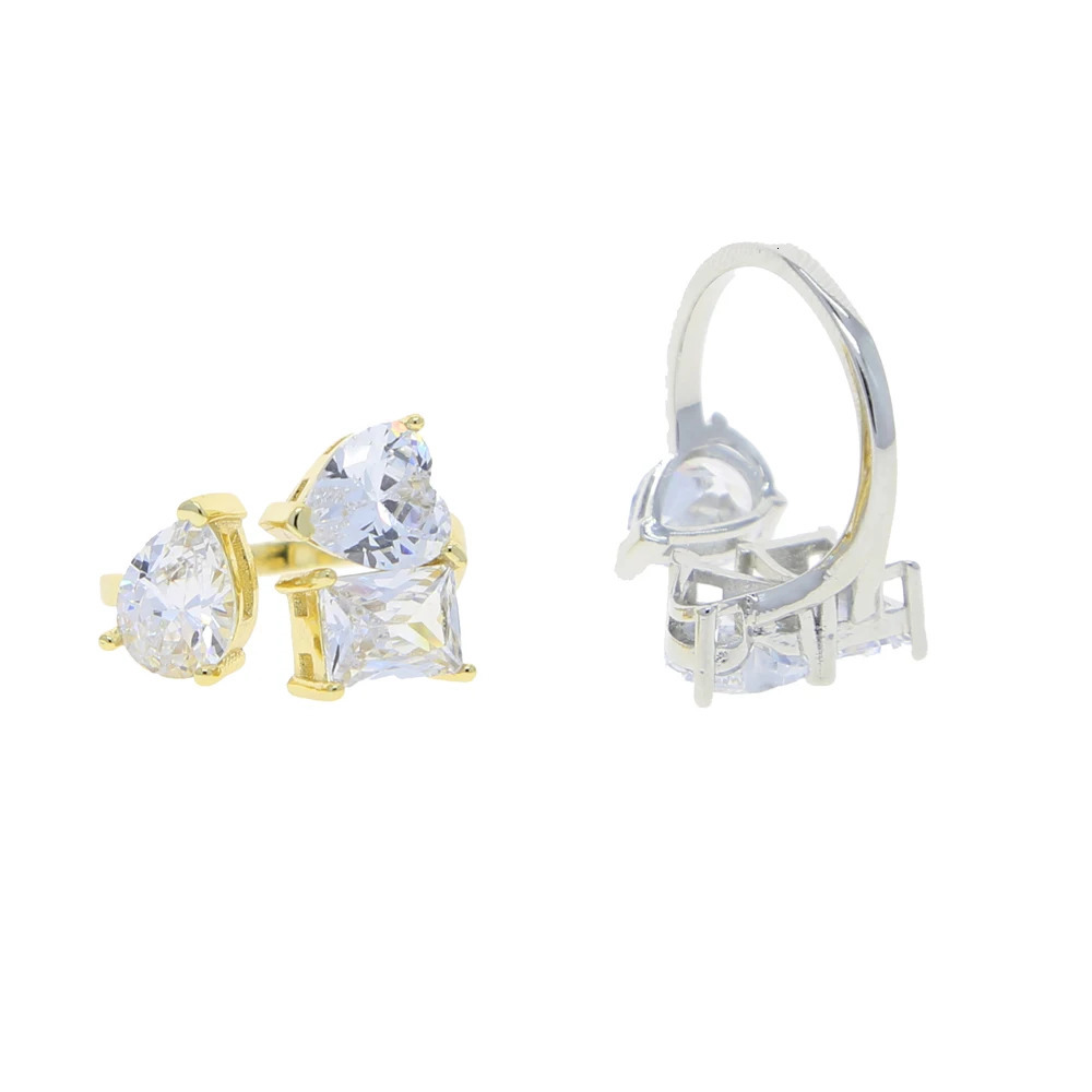 3 Stone CZ Finger Ring For Women 5A Cubic Zirconia Open Adjusted Sized Geometric Iced Out Bling Jewelry 250617