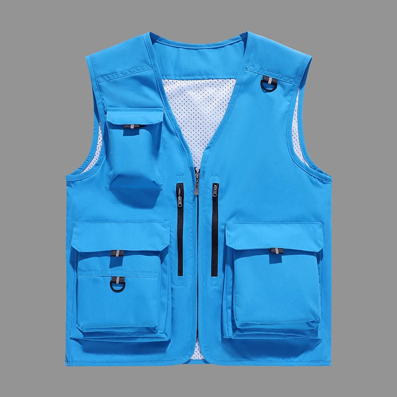 Spring And Summer Mens Fashion Vest Casual Mesh Work Sleeveless Jacket Tool Pockets V Collar Pography Fishing Vest 250617