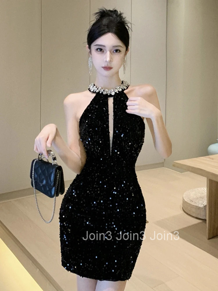 Women Clothes Retro Black Shiny Sequin Sexy Sleeveless Slim Mini Short Dress Elegant Luxury Evening Party Club Prom Vestidos New
