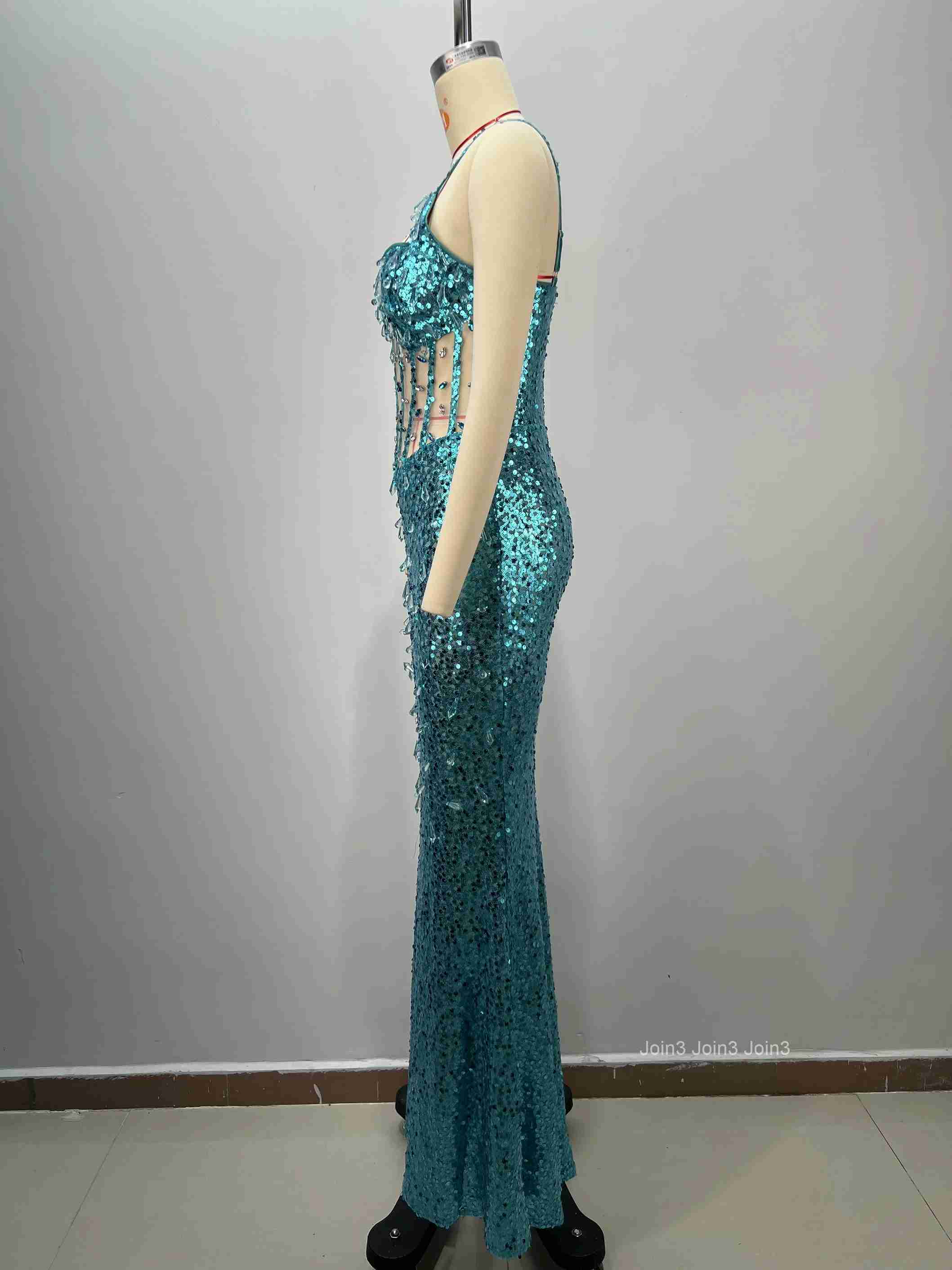 Bandage Sequin Dress with Crystal Embellishments Sexy Backless Glitter Evening Gown for Women Slim Fit Party Dress