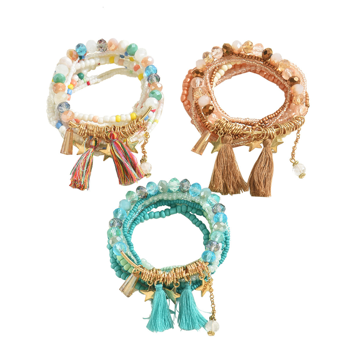 Bohemian Style Beaded Multi-Layer Personality Tassel Star High-End Design Bracelet For Women