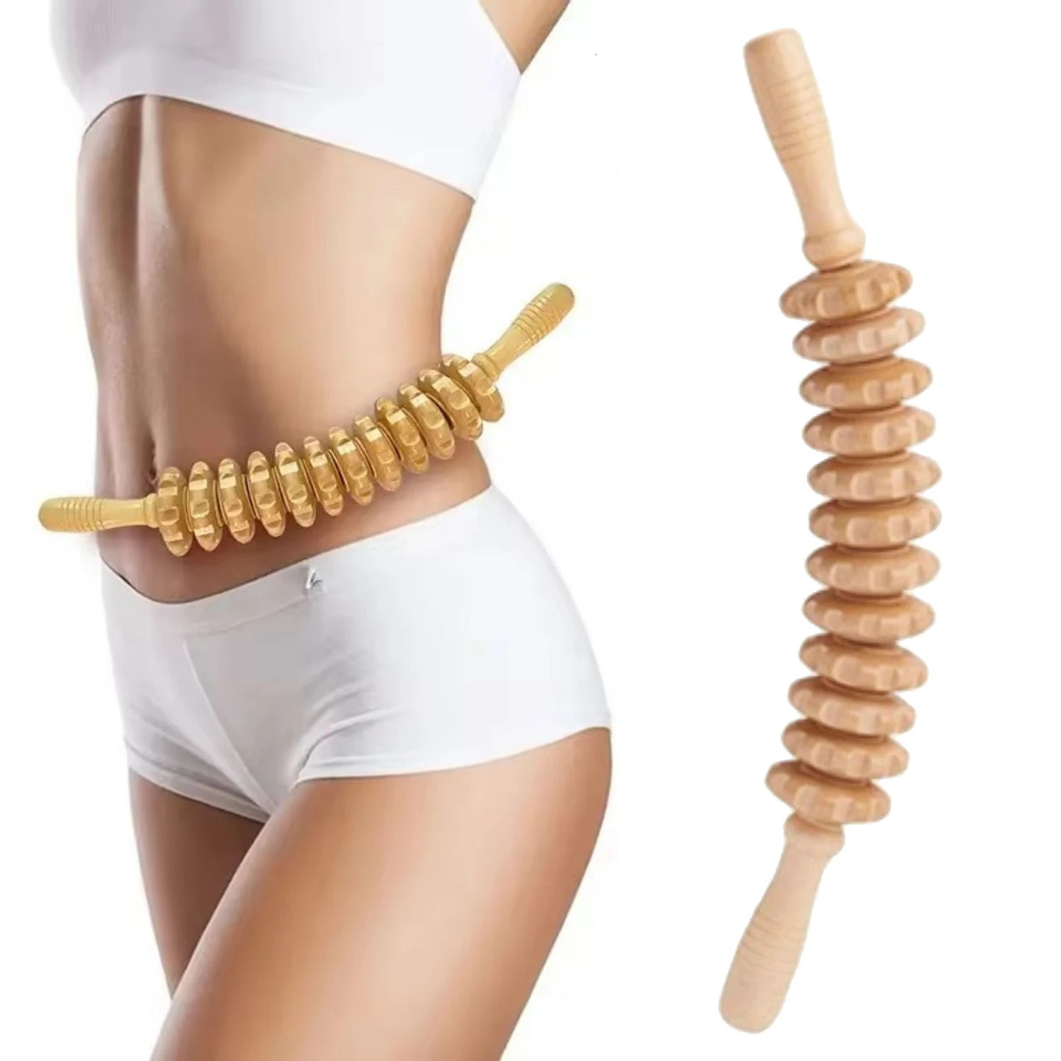 1pc 12 Rollers Handheld Wooden Massager for Trigger Point Therapy Cellulite Reduction and Muscle Relaxation 250619