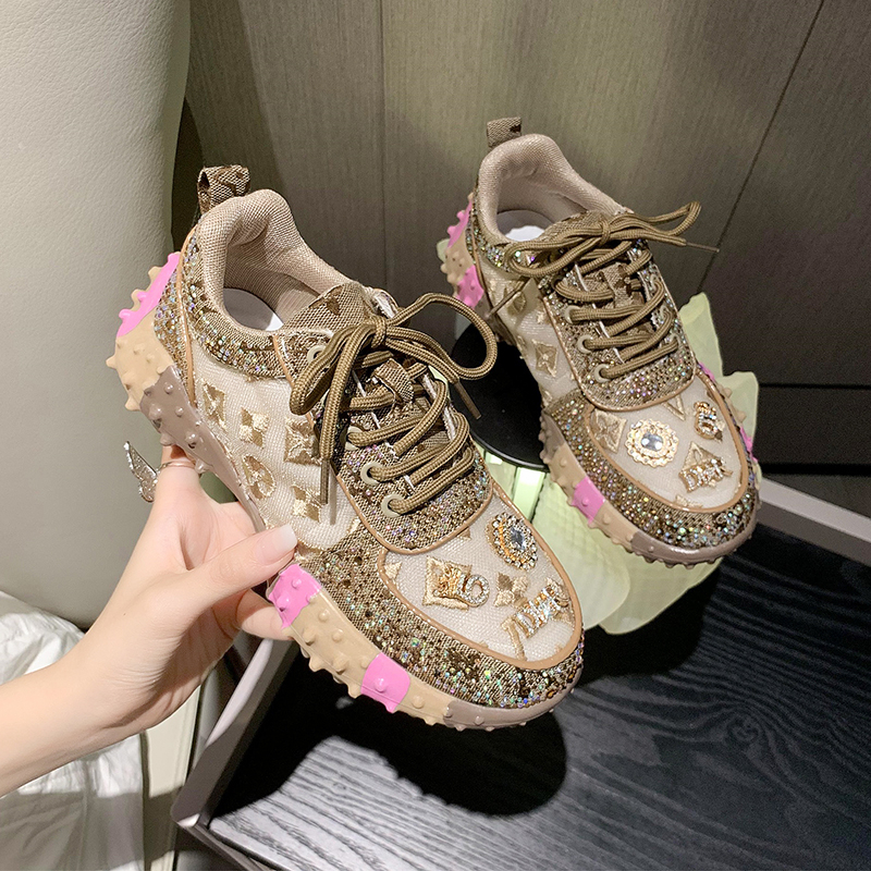Women Casual Sneakers Luxury Designers Rhinestone Shoes Thick Bottoms Non-slip Shoes High-quality Female Tennis Shoes Jogging Walking Shoe Zapatillas 