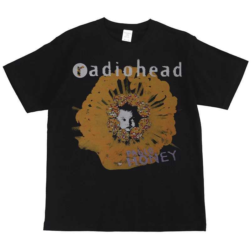 Radiohead Rock Band Print American Street Hip Hop Vintage Black Short Sleeve T-Shirt Unisex X250623