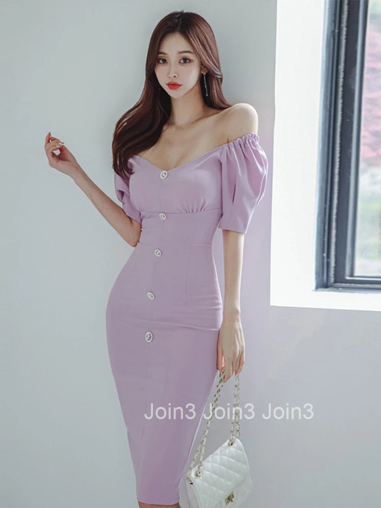 Fashion Summer Evening Dress For Women Elegant Purple Sweet Sexy Off-Shoulder Slim Wrap Hip Midi Party Prom Mujer Vestido Street