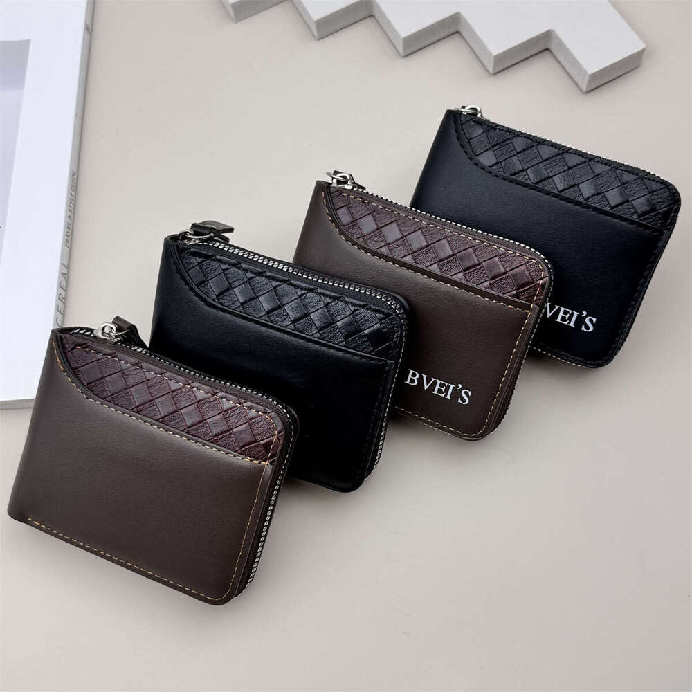 2025 New Men's Short Horizontal Zipper 80% off Coin Purse Woven Pattern Patchwork Wallet