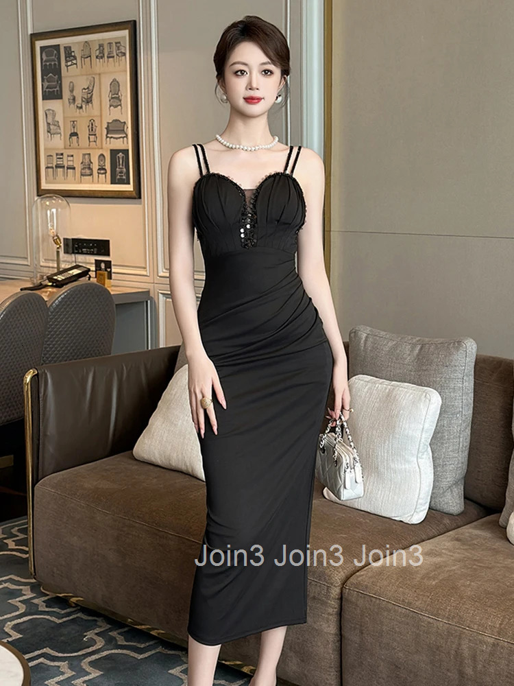 New Summer Fashion Hotsweet Black Evening Dress Women Clothes Sexy Sling Chest Wrapped Slim Midi Party Club Prom Vestidos Fiesta
