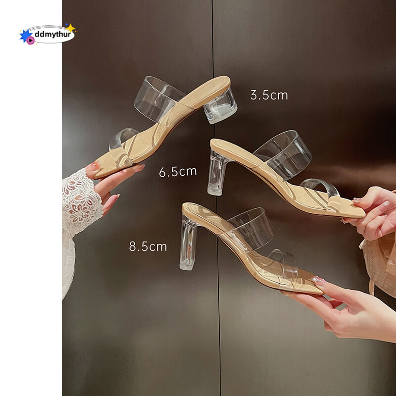 Transparent Open-Toe High Heels 2025 Summer New Fashion Square Toe Versatile One-Strap Fairy Style Sandals for Women ddmythur