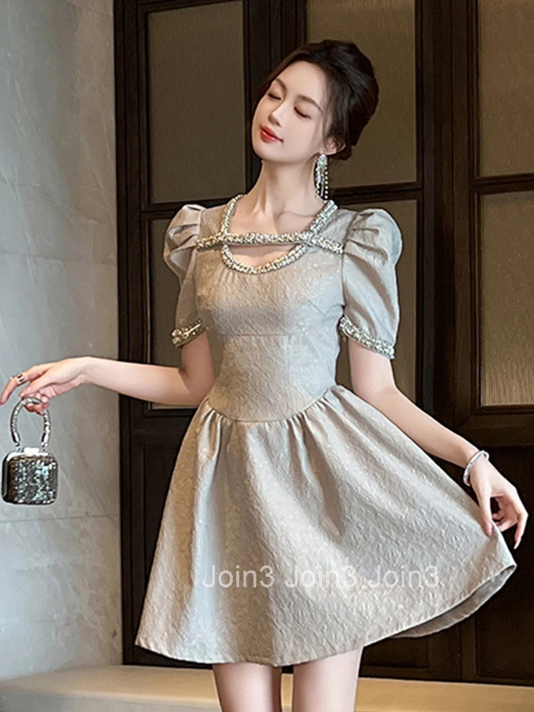 Summer French Elegant Luxury Gown Evening Dress Women Clothes Retro Puff Sleeve Slim A-Line Short Party Club Prom Vestido Fiesta