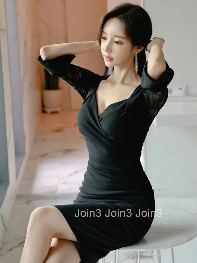 New Summer Fashion Lady Work Style Black Pencil Dress Women Clothing Elegant Office Mujer Sexy V-Neck Slim Party Prom Vestidos