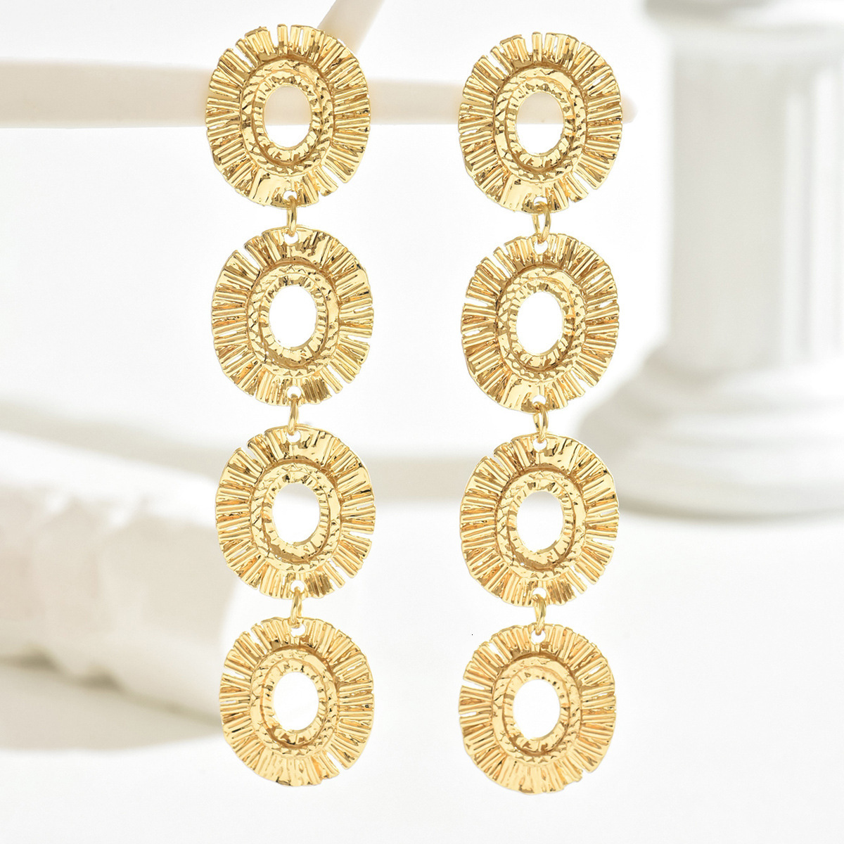 Exaggerated Metal Personality Round Pendant Hlow High-End Sense Women's Stud Earrings