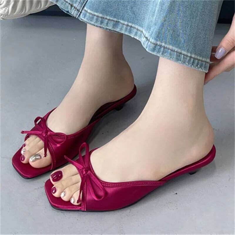 Eilyken Summer Butterfly-kont Women Slippers Elegant Square Toe Party Dress Female Sandals Low Heels Shoes Large Size 43