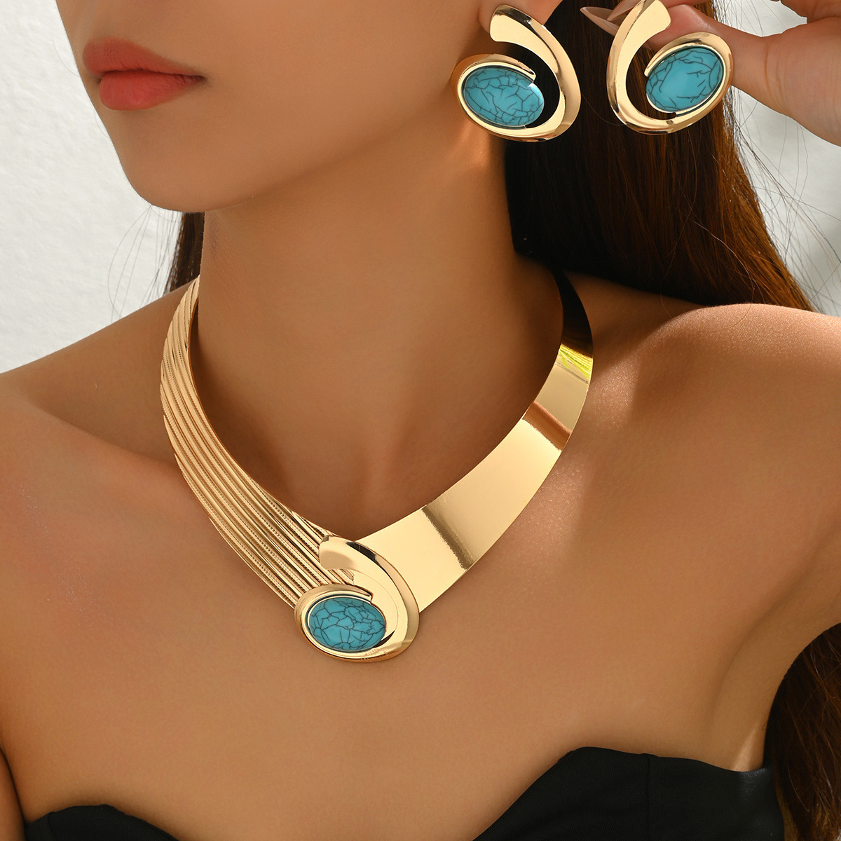 New Style Women's Jewelry Inlaid Design Exaggerated Necklace Earrings for Women