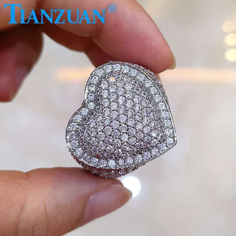 Big Size Heart Melee Moissanite Ring Men Women Sterling 925 Silver Round Brilliant Diamonds Engagement Male Wedding Jewelry
