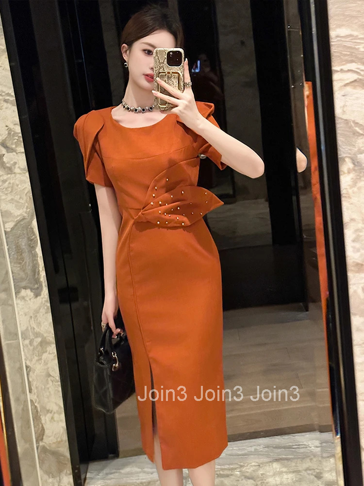 Elegant Office Summer Business Evening Dress Women Clothes Formal Occasion Solid O-Neck Slim Party Prom Vestidos Fiesta Fashion