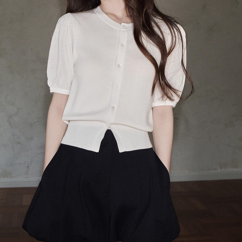 GC177 Thin Puff Sleeve Short Top Shirt Women Summer