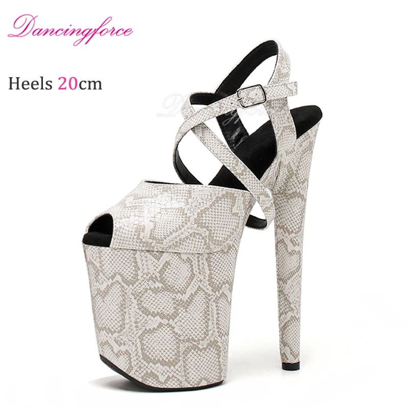 Snake Print Women 20cm Strip Pole Dance Thin Heels Green Snake Print 8Inch Platform Sandals Peep Toe Sexy Fetish Gothic Catwalk 250617