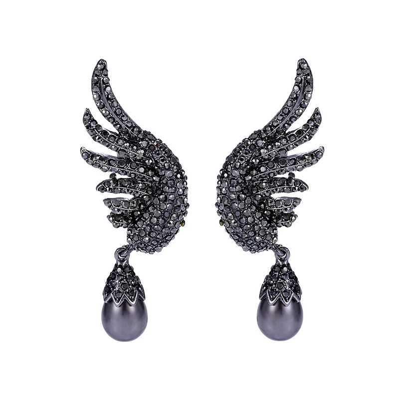 EASYA 2022 New Fashion Simulated Pearl Earrings Metal Crystal Angel Wing Stud Earrings For Women Girls Accessories Jewelry XJ250623